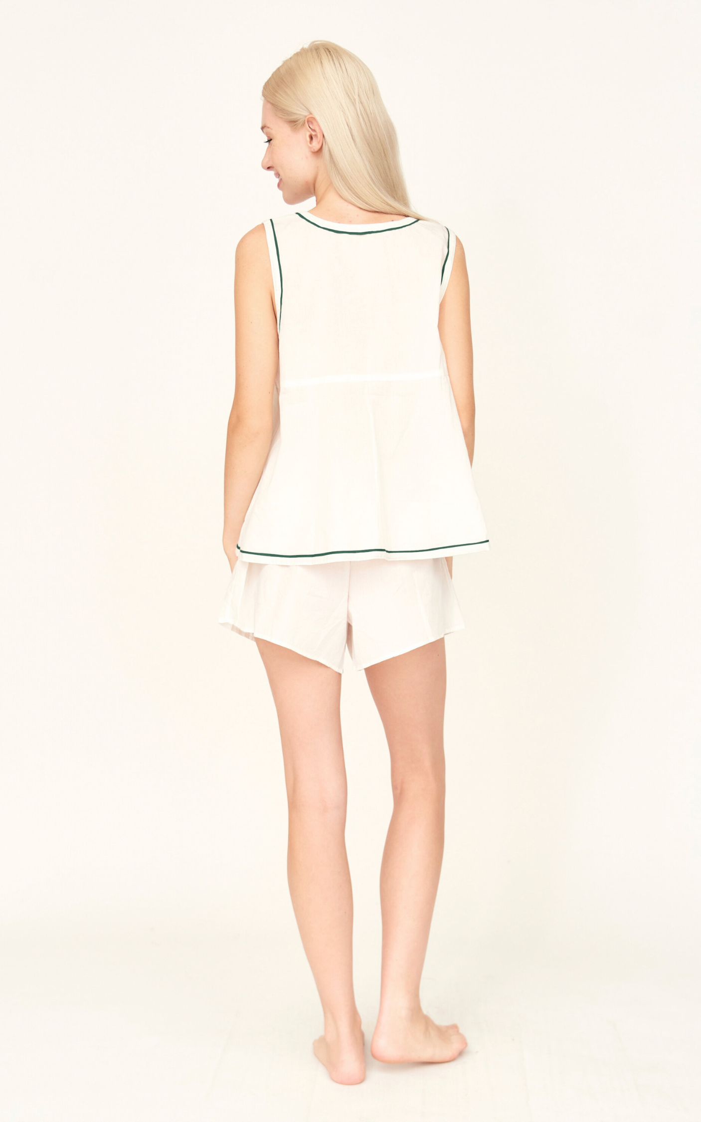 Pajama Tap Short & Camisole Set in White/Green (Ships early January)