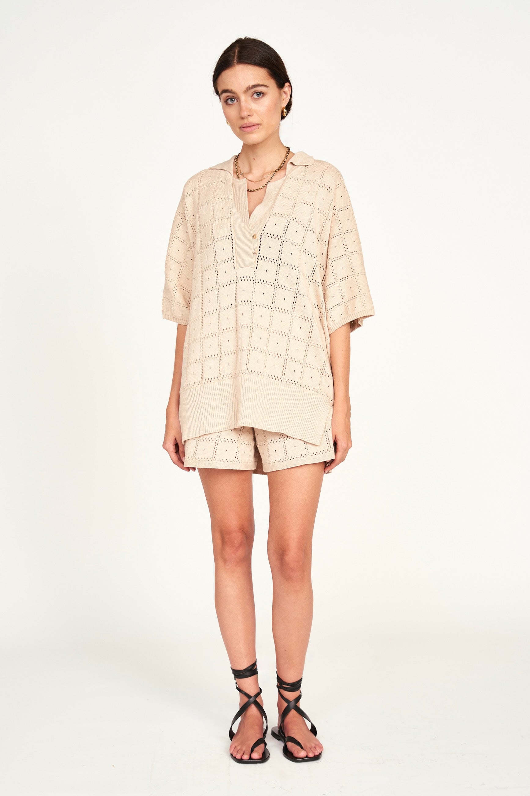 Adelaide Pointelle Knit Top in Shell