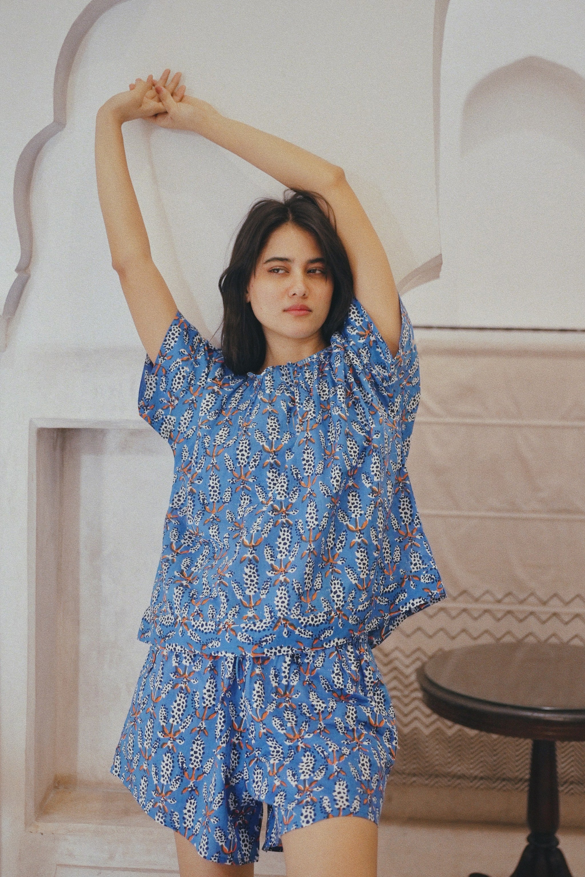 Pajama Tap Short Set in Bluebonnet (Ships early January)