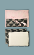 Notecard Set in Black Ikat/Pink Jacquard