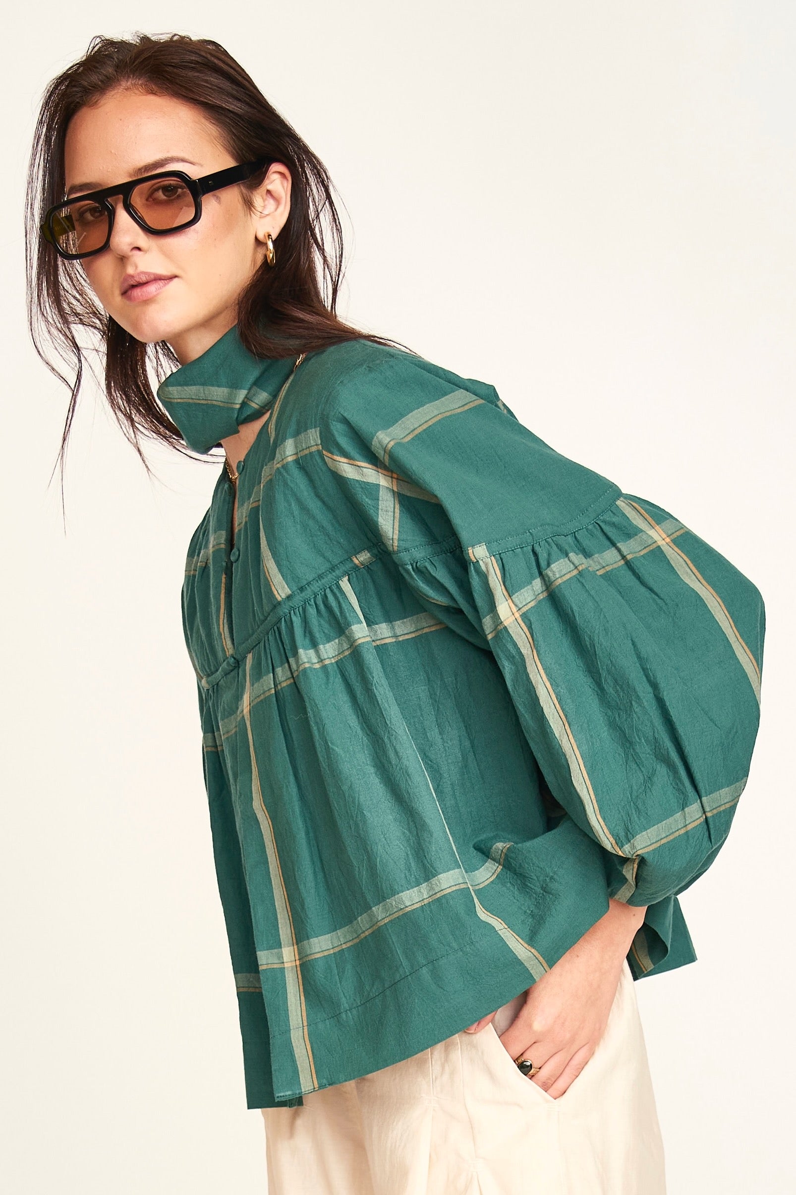 Silverton Blouse in Mallard Plaid