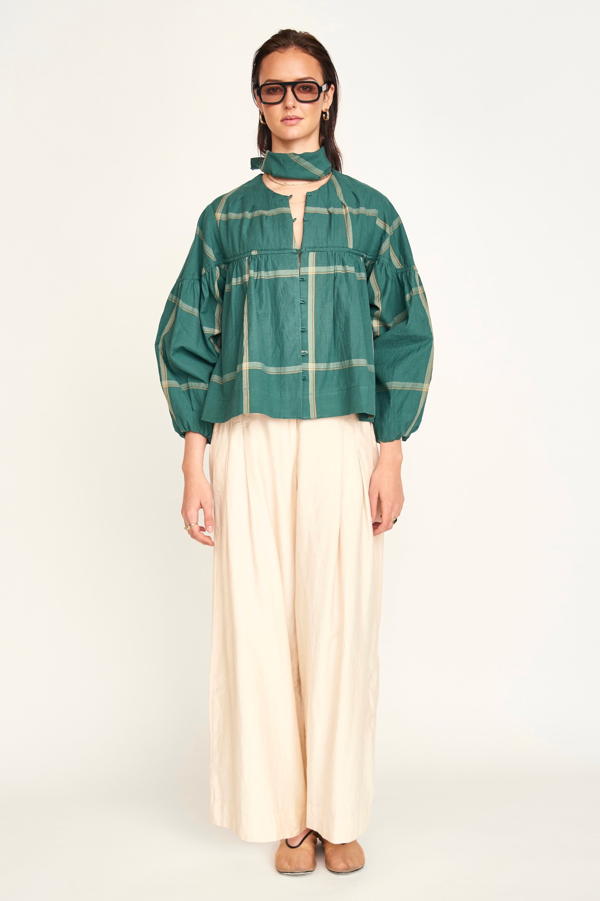 Silverton Blouse in Mallard Plaid