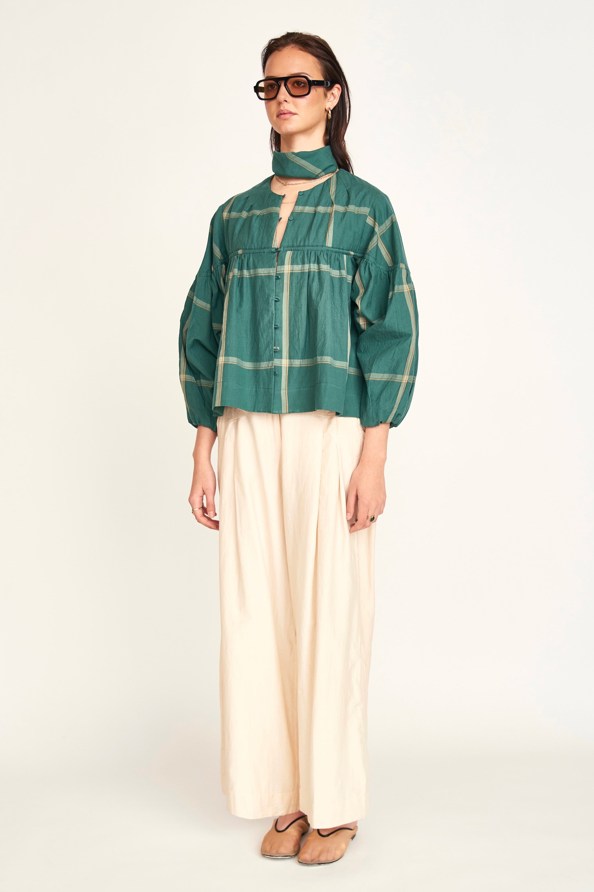 Silverton Blouse in Mallard Plaid