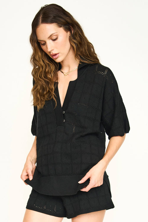 Adelaide Pointelle Knit Top in Black