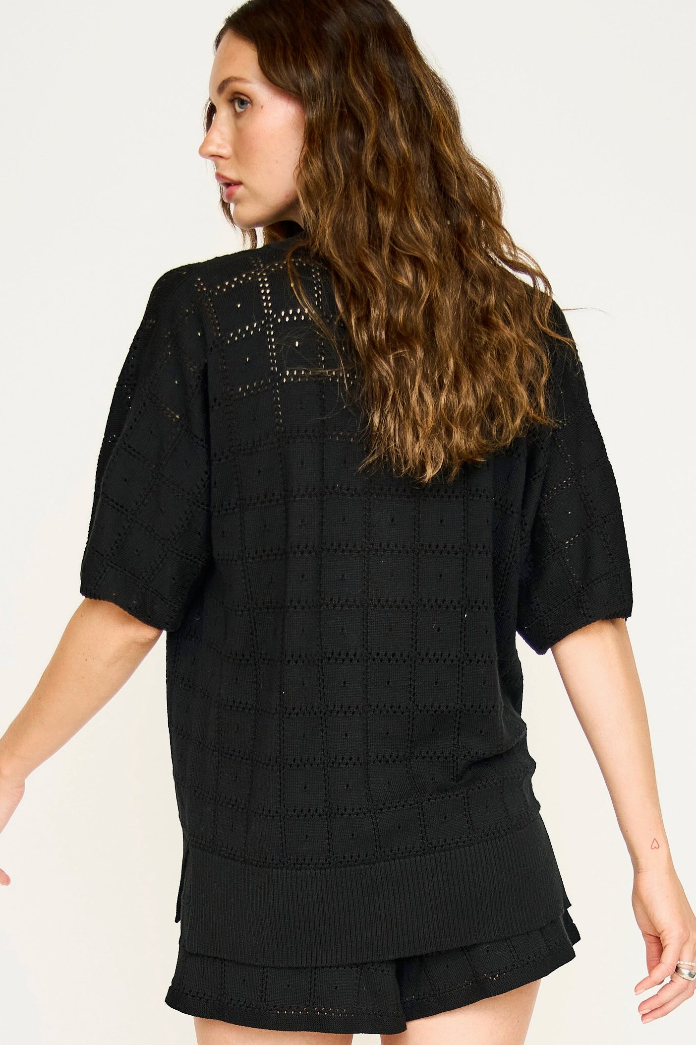 Adelaide Pointelle Knit Top in Black