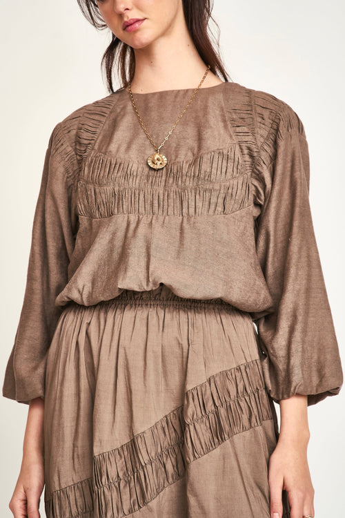 Andaman Ruched Blouse in Walnut