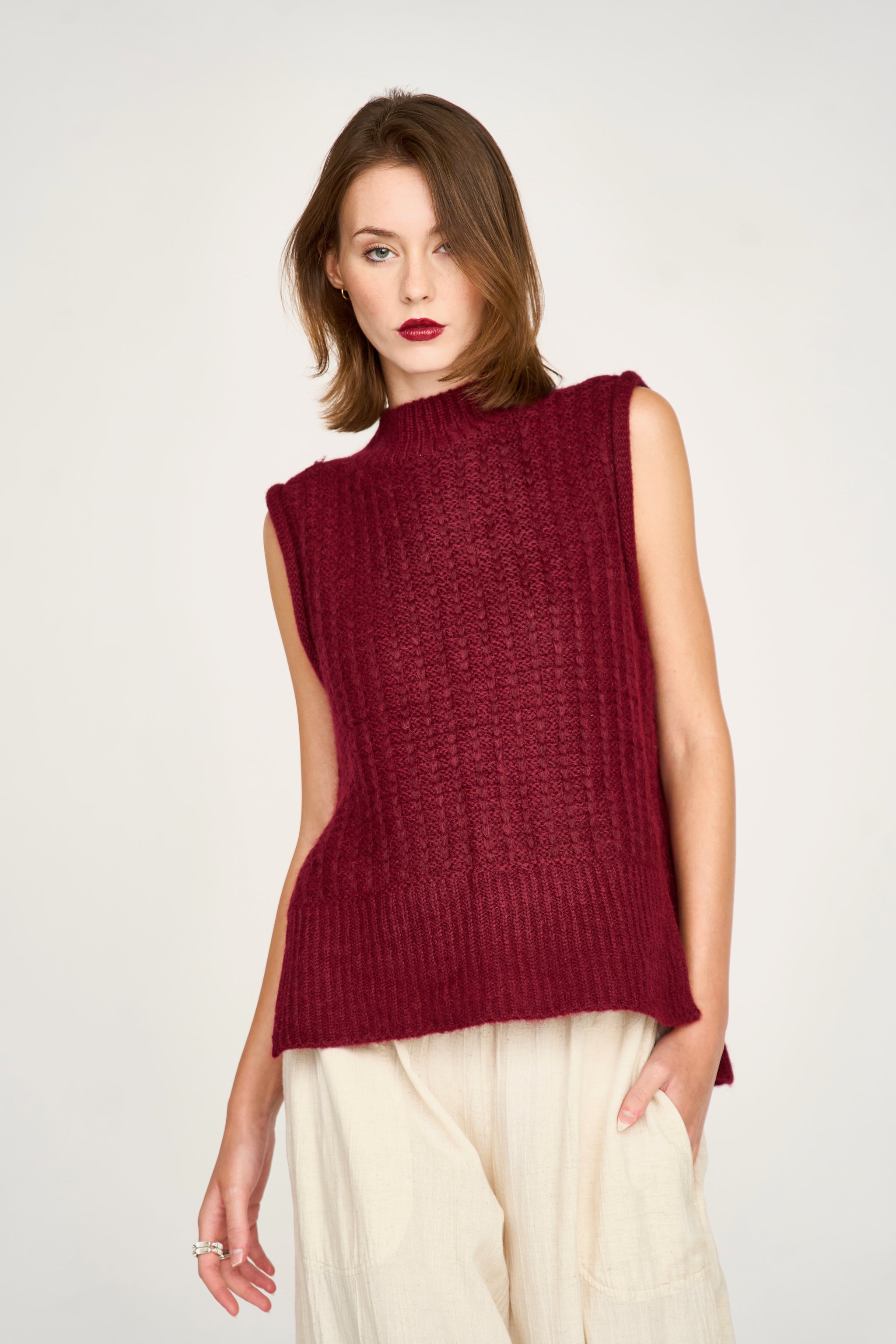 Aspen Sweater Vest in Black Cherry
