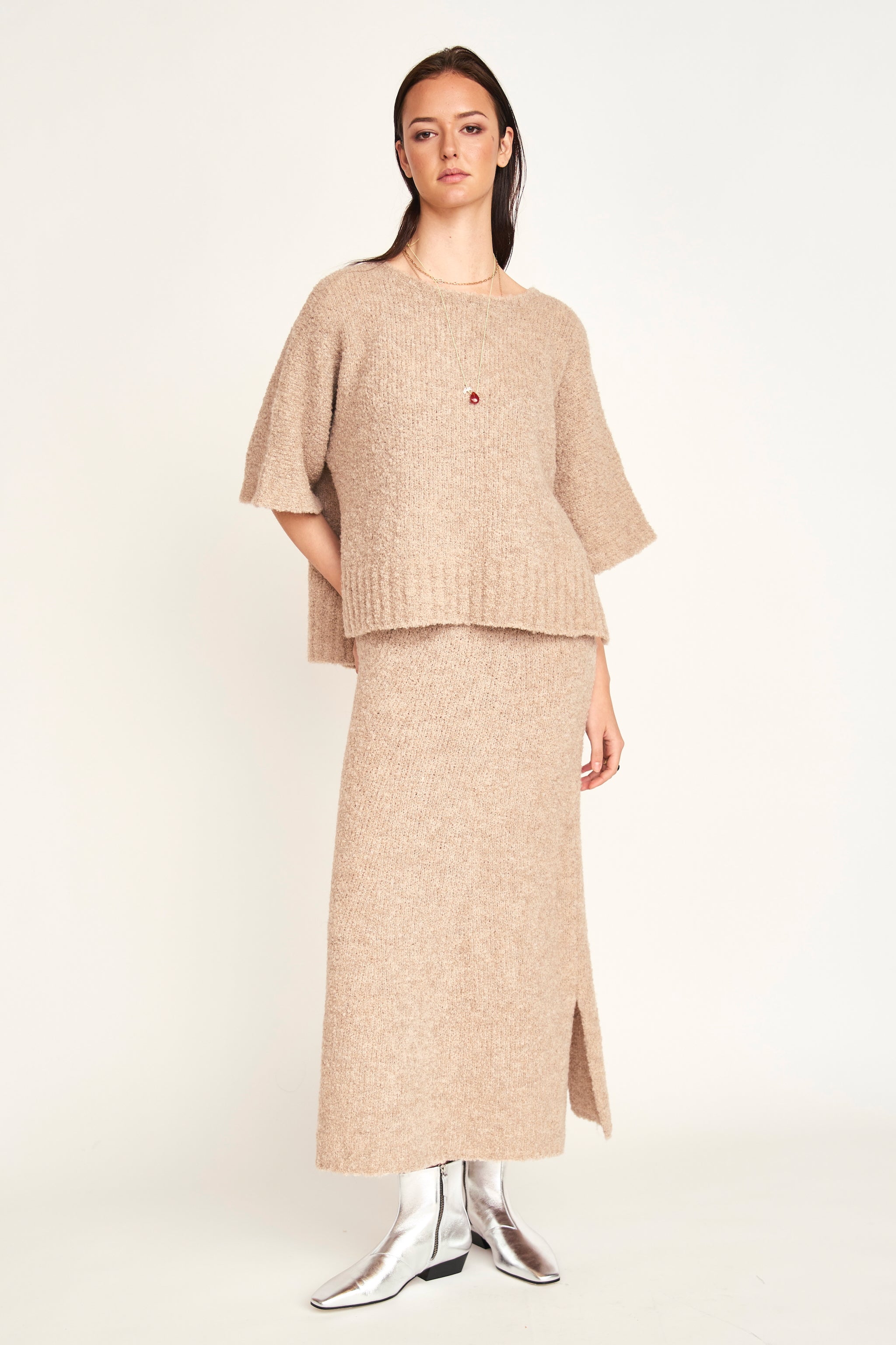 Fez Boucle Top in Graham Cracker