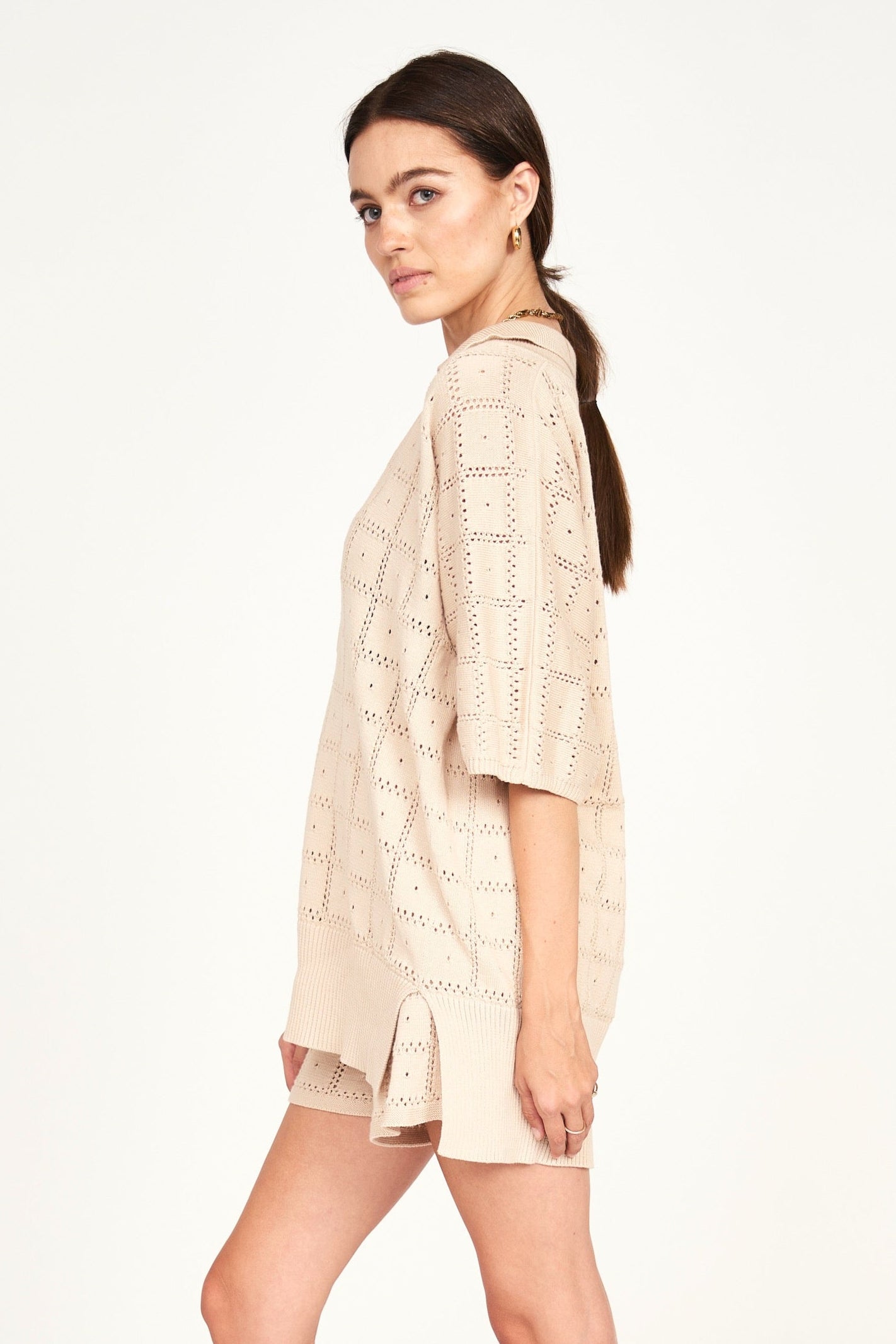 Adelaide Pointelle Knit Top in Shell