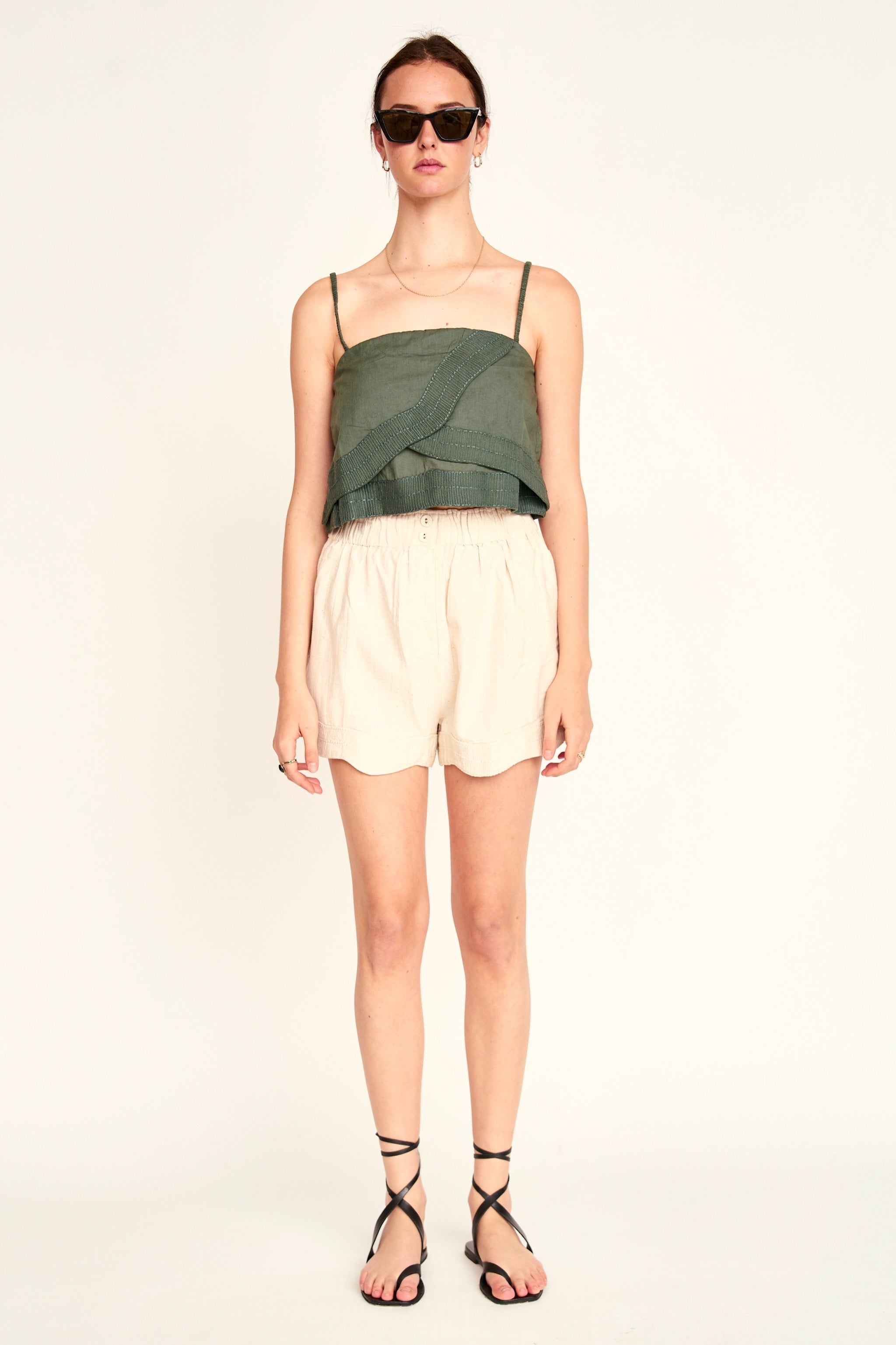 Bahia Cropped Tank in Verde Fossil