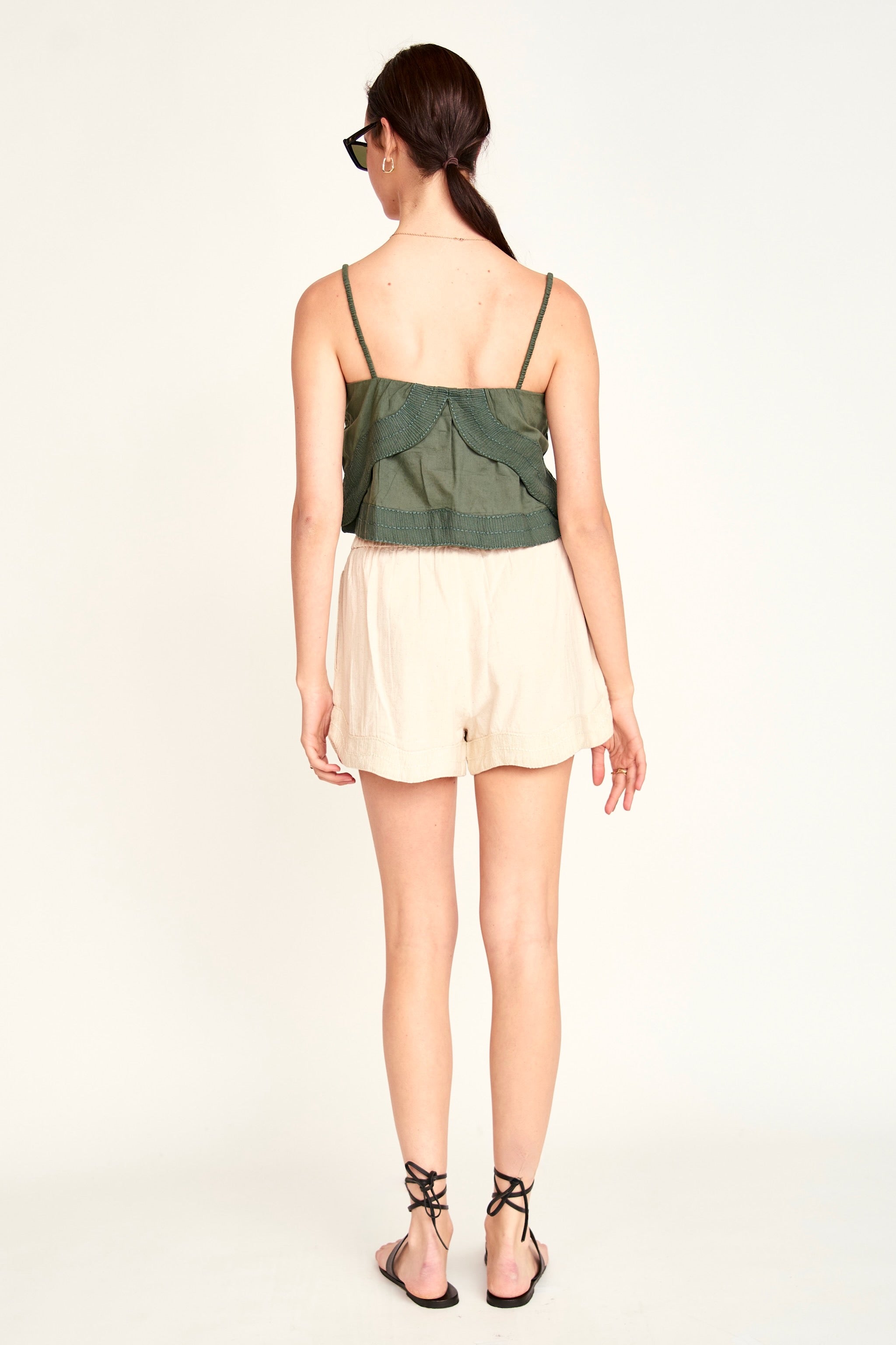 Bahia Cropped Tank in Verde Fossil