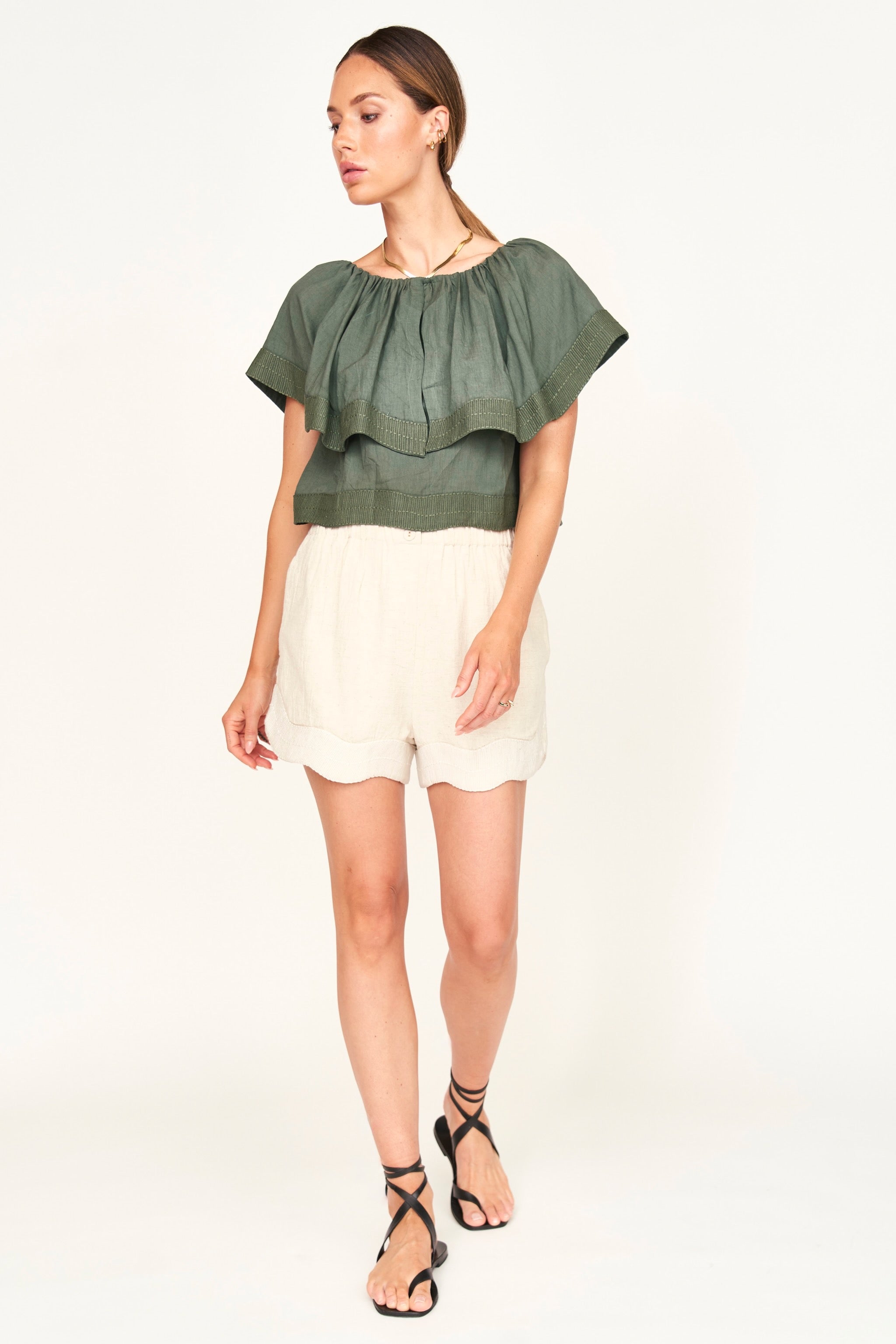 Pondicherry Top in Verde Fossil