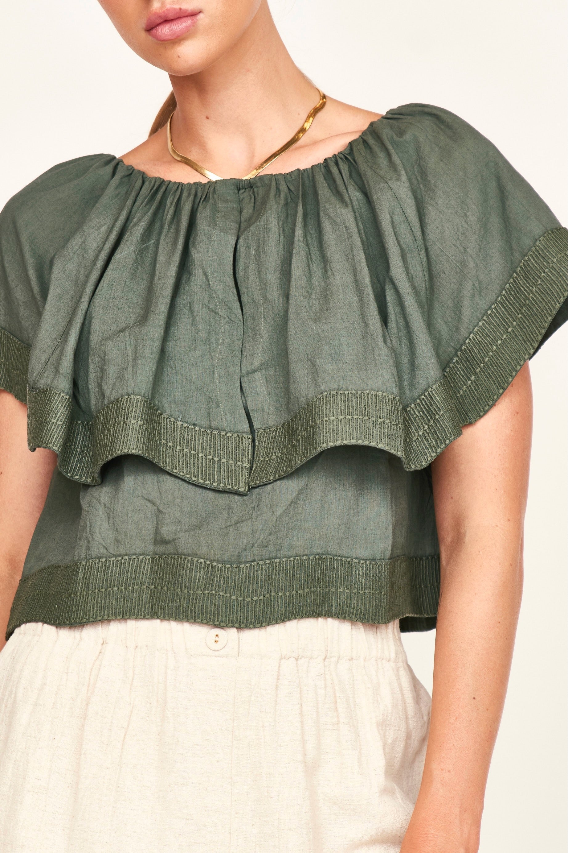 Pondicherry Top in Verde Fossil