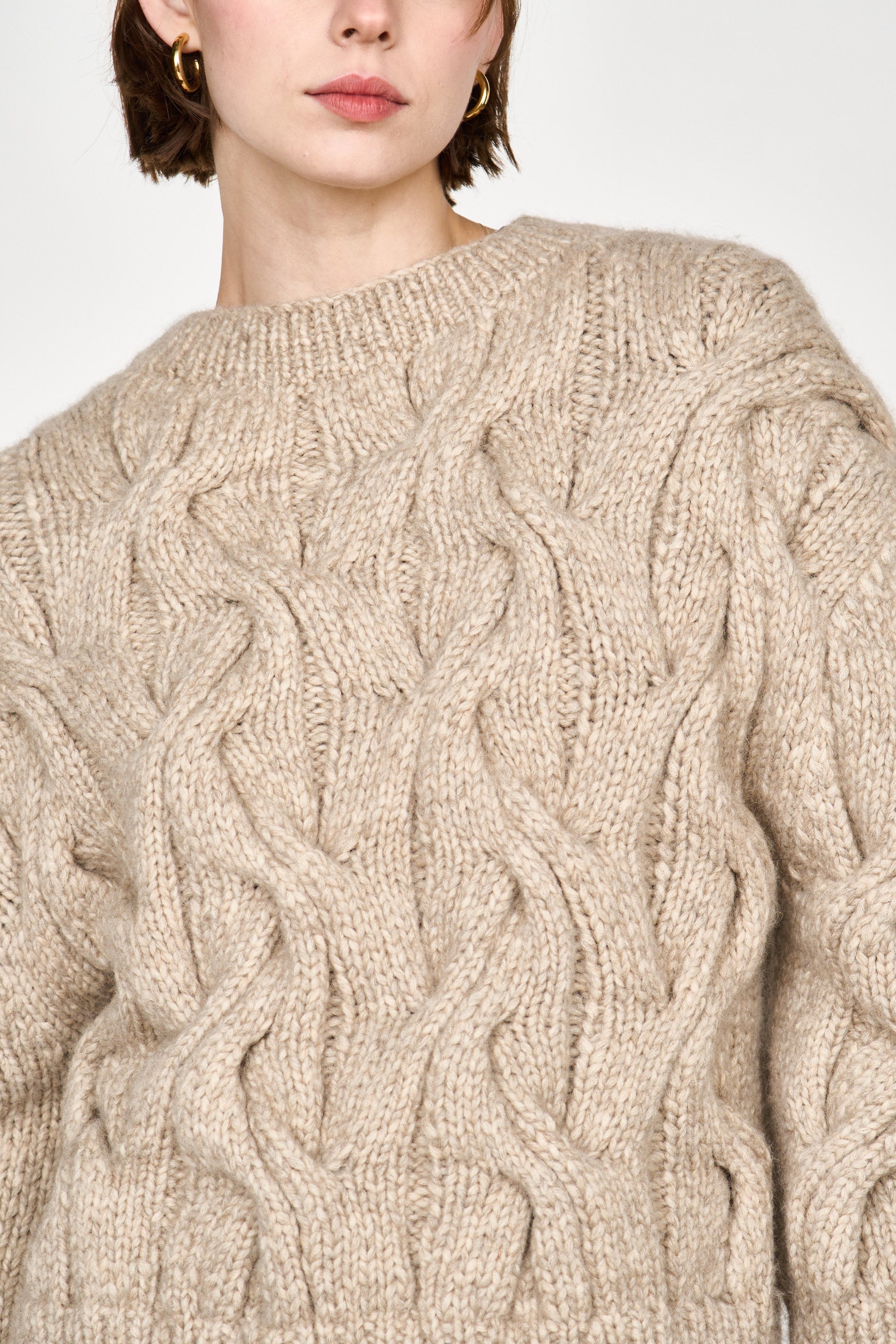 Handknit Cortina Cable Pullover in Camel