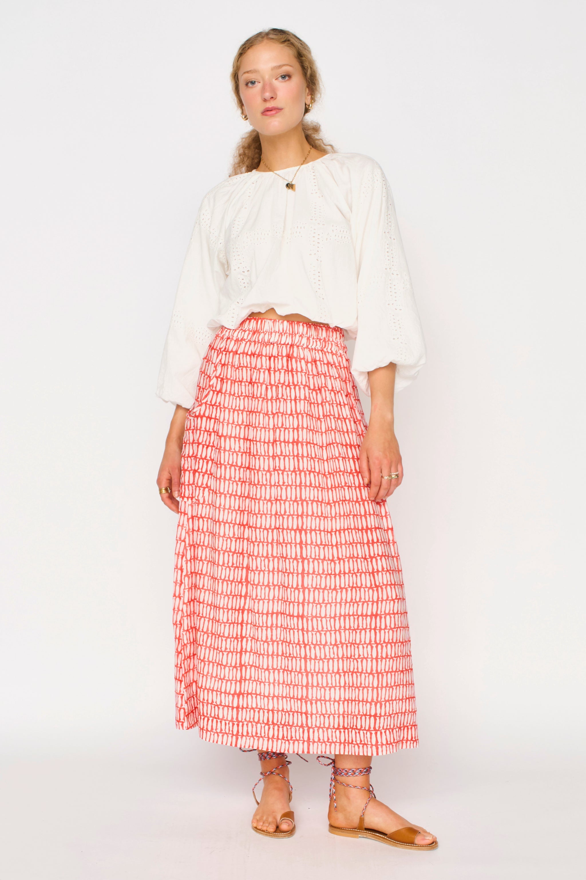 Andaman Bubble Top in White Marine Eyelet