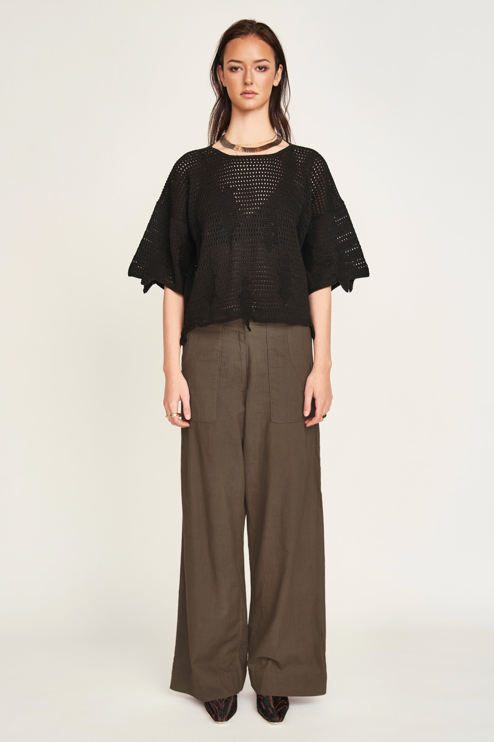 Lokaro Pointelle Top in Black