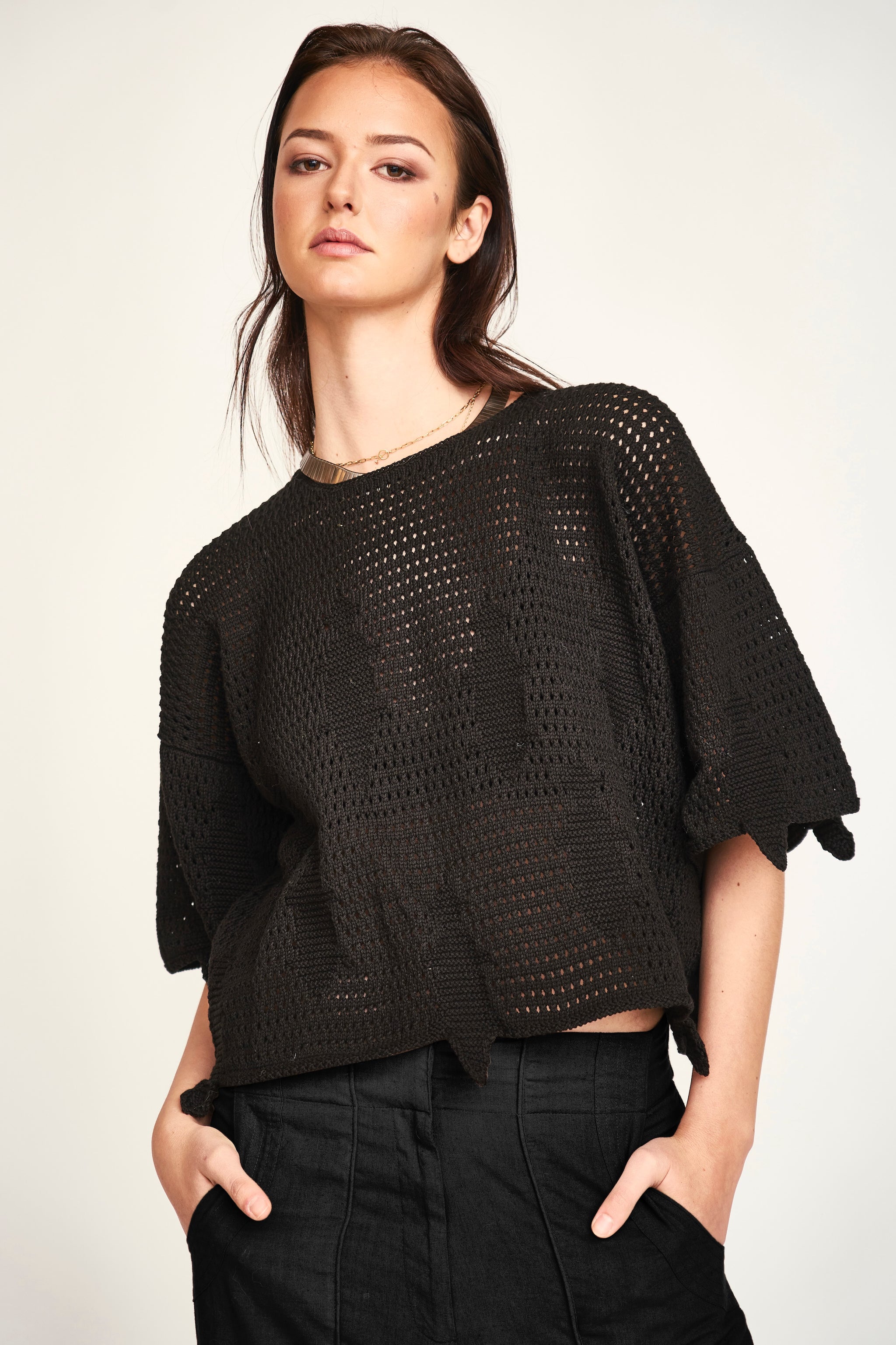 Lokaro Pointelle Top in Black