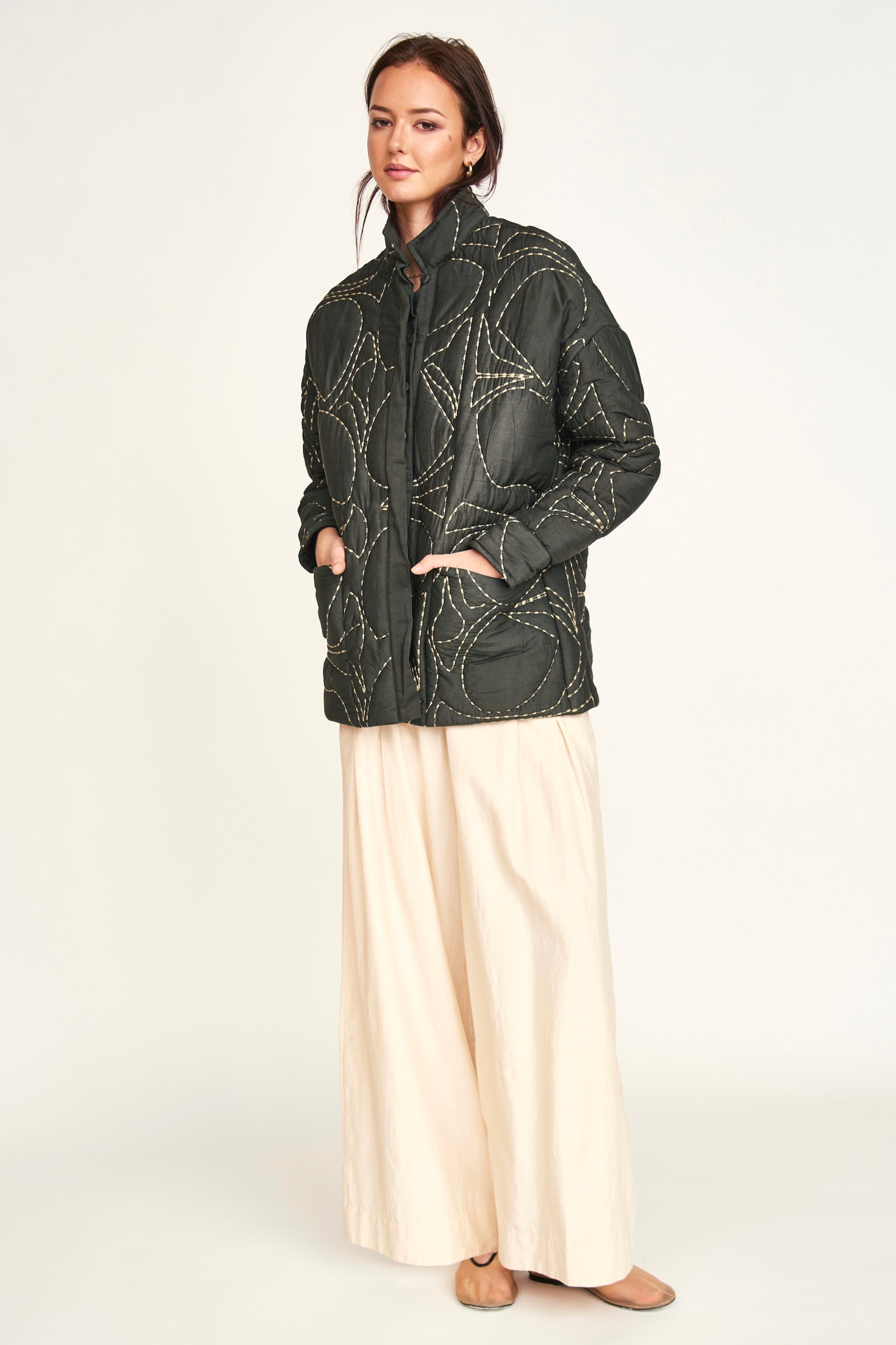 Tahoe Quilted Jacket in Charcoal Jurassic Kantha