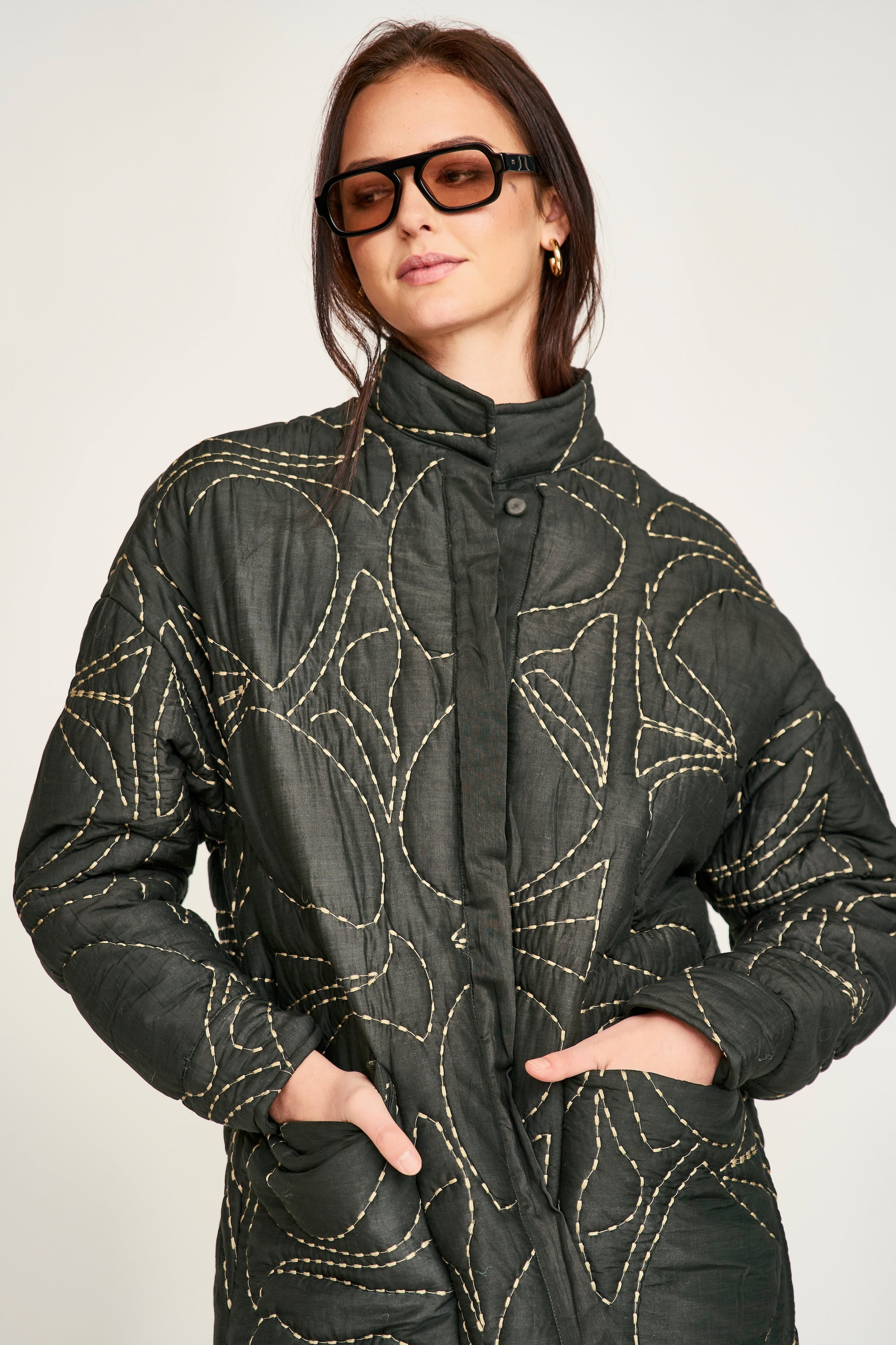 Tahoe Quilted Jacket in Charcoal Jurassic Kantha