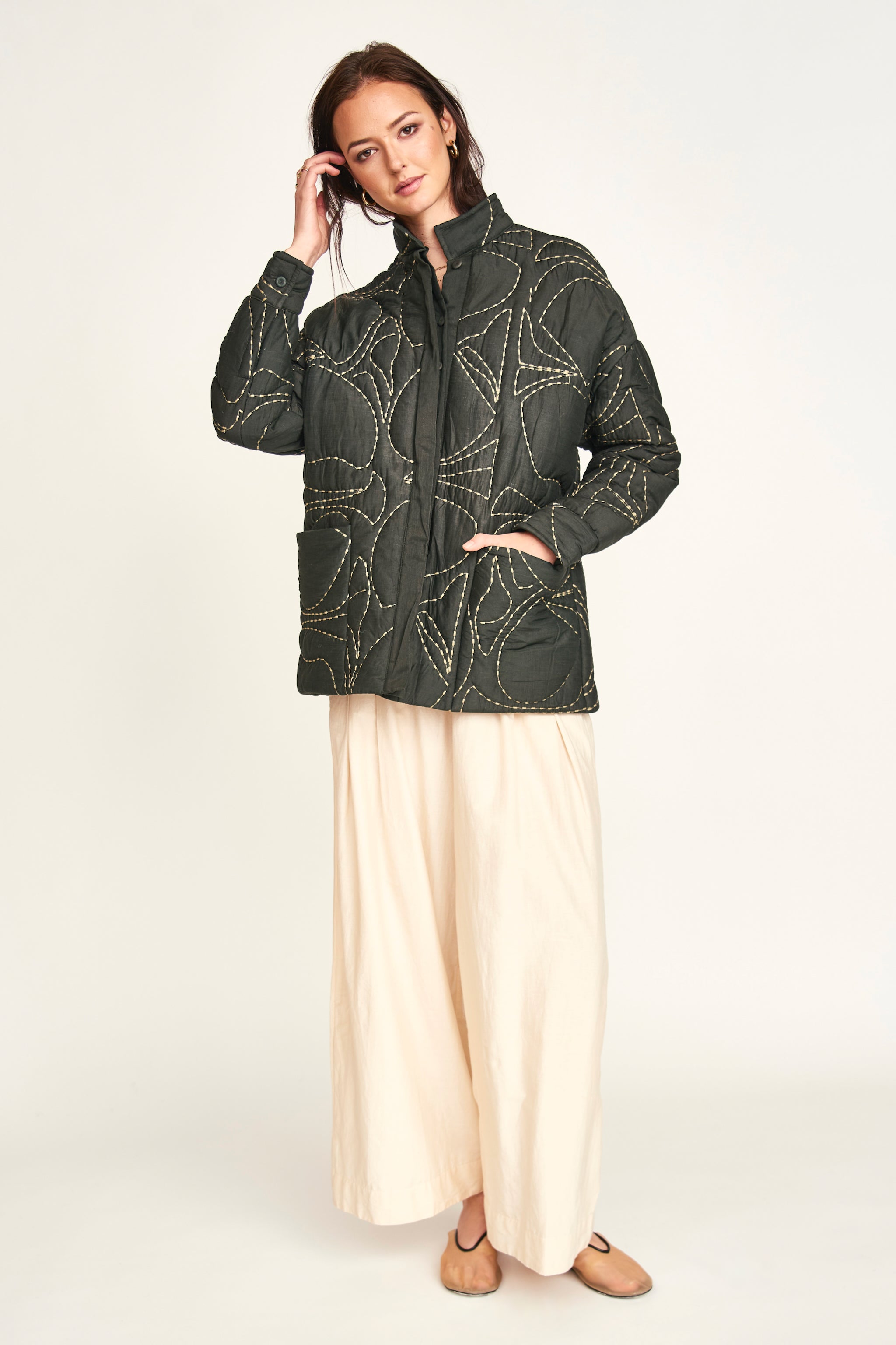 Tahoe Quilted Jacket in Charcoal Jurassic Kantha