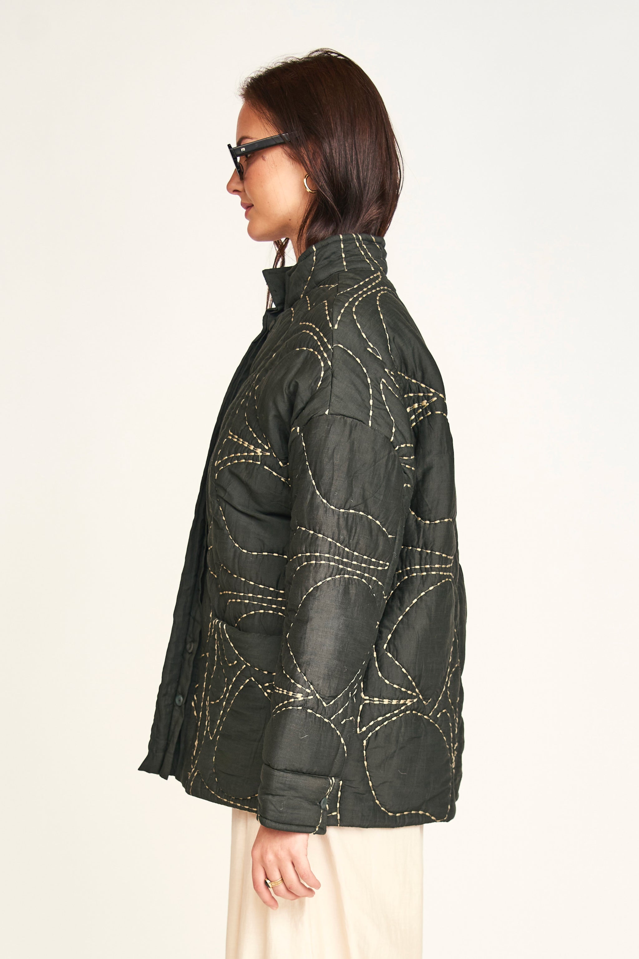 Tahoe Quilted Jacket in Charcoal Jurassic Kantha