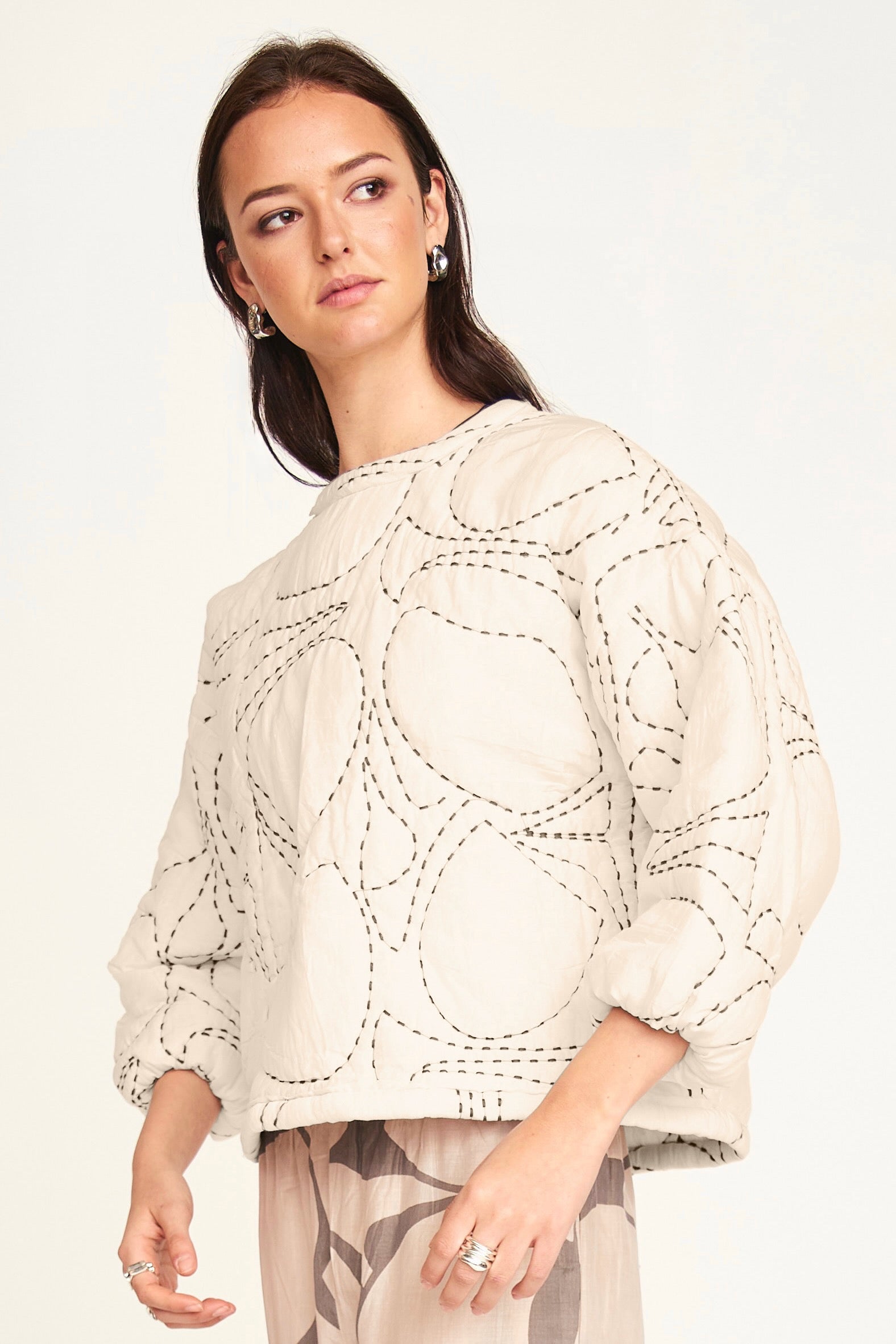 Yukon Quilted Sweatshirt in Ivory Jurassic Kantha