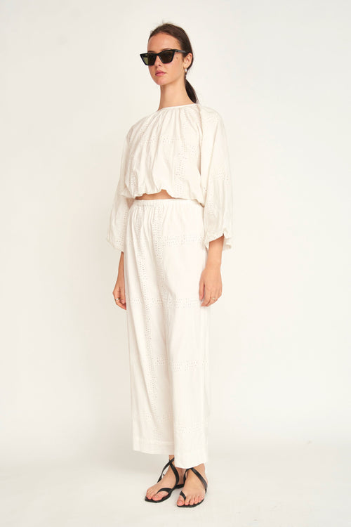 Andaman Bubble Top in White Marine Eyelet