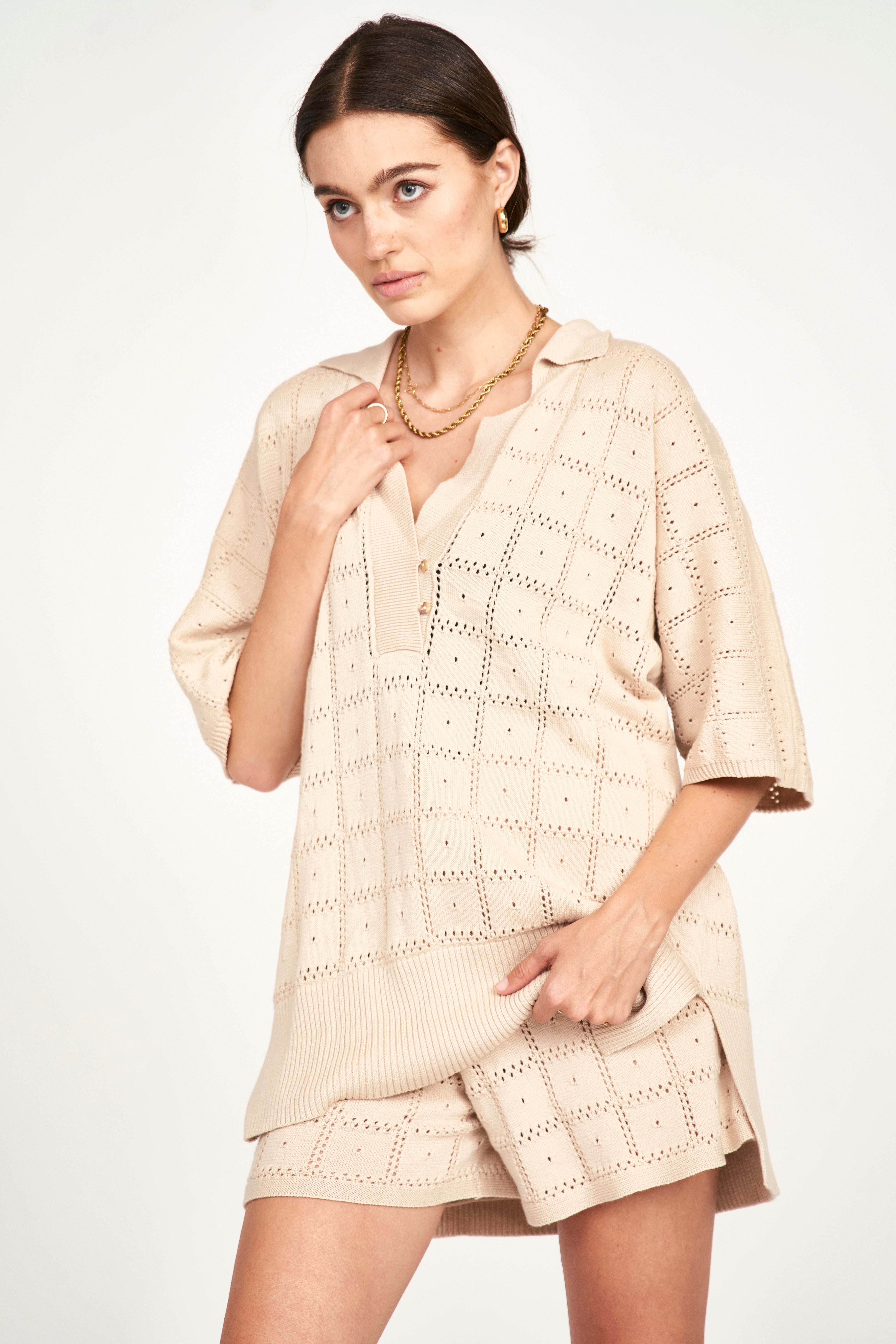 Adelaide Pointelle Knit Top in Shell