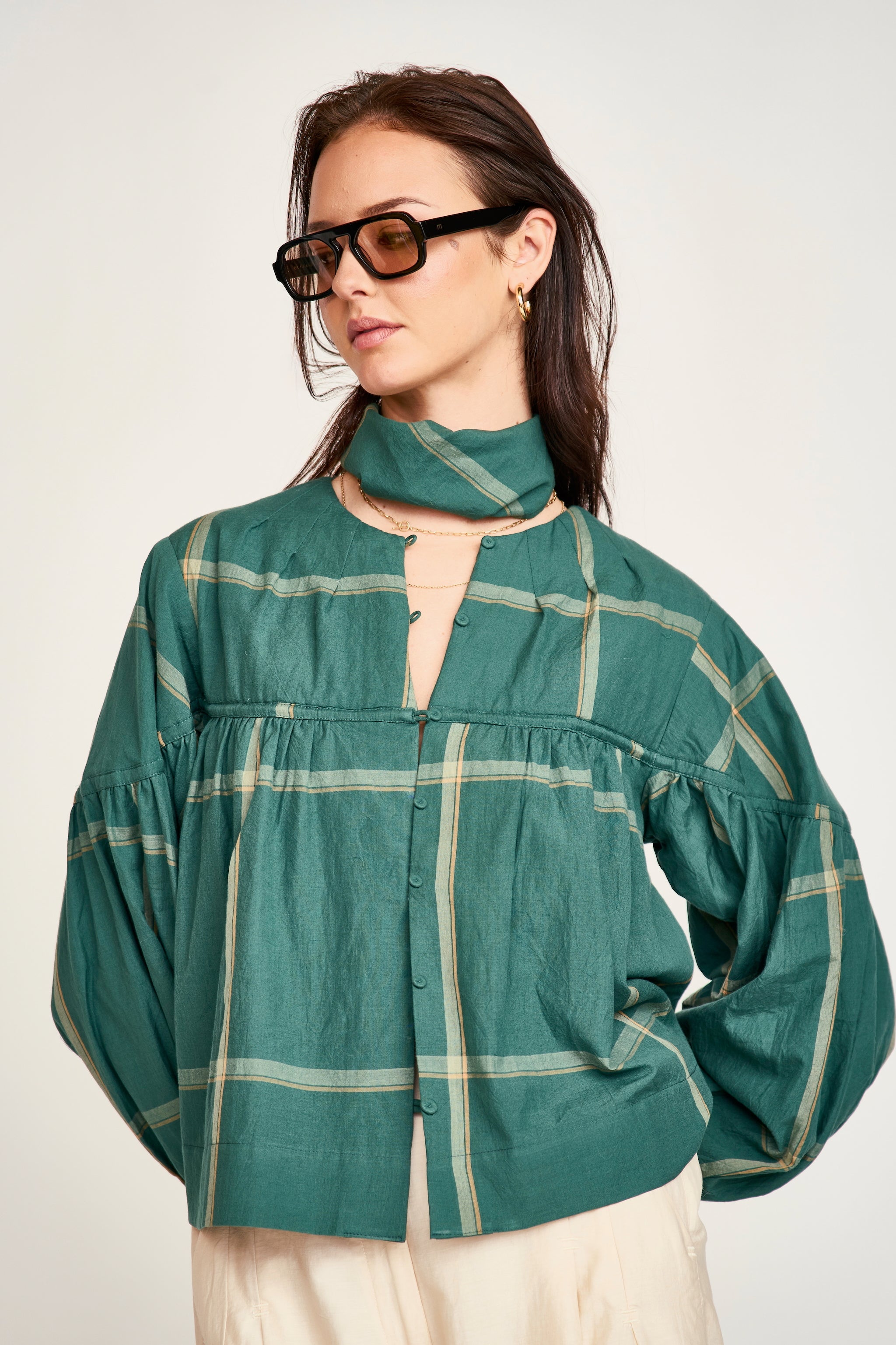 Silverton Blouse in Mallard Plaid