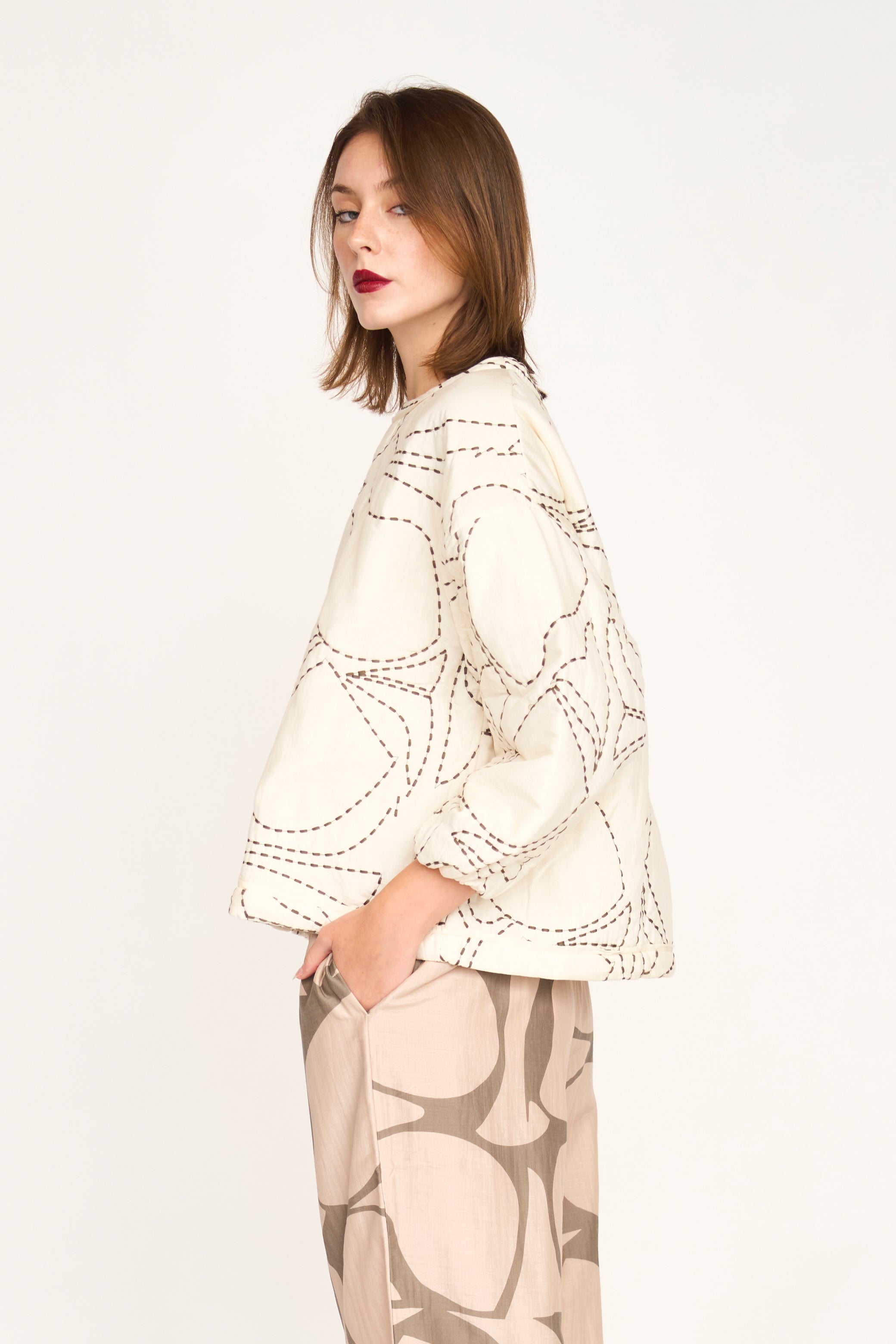 Yukon Quilted Sweatshirt in Ivory Jurassic Kantha