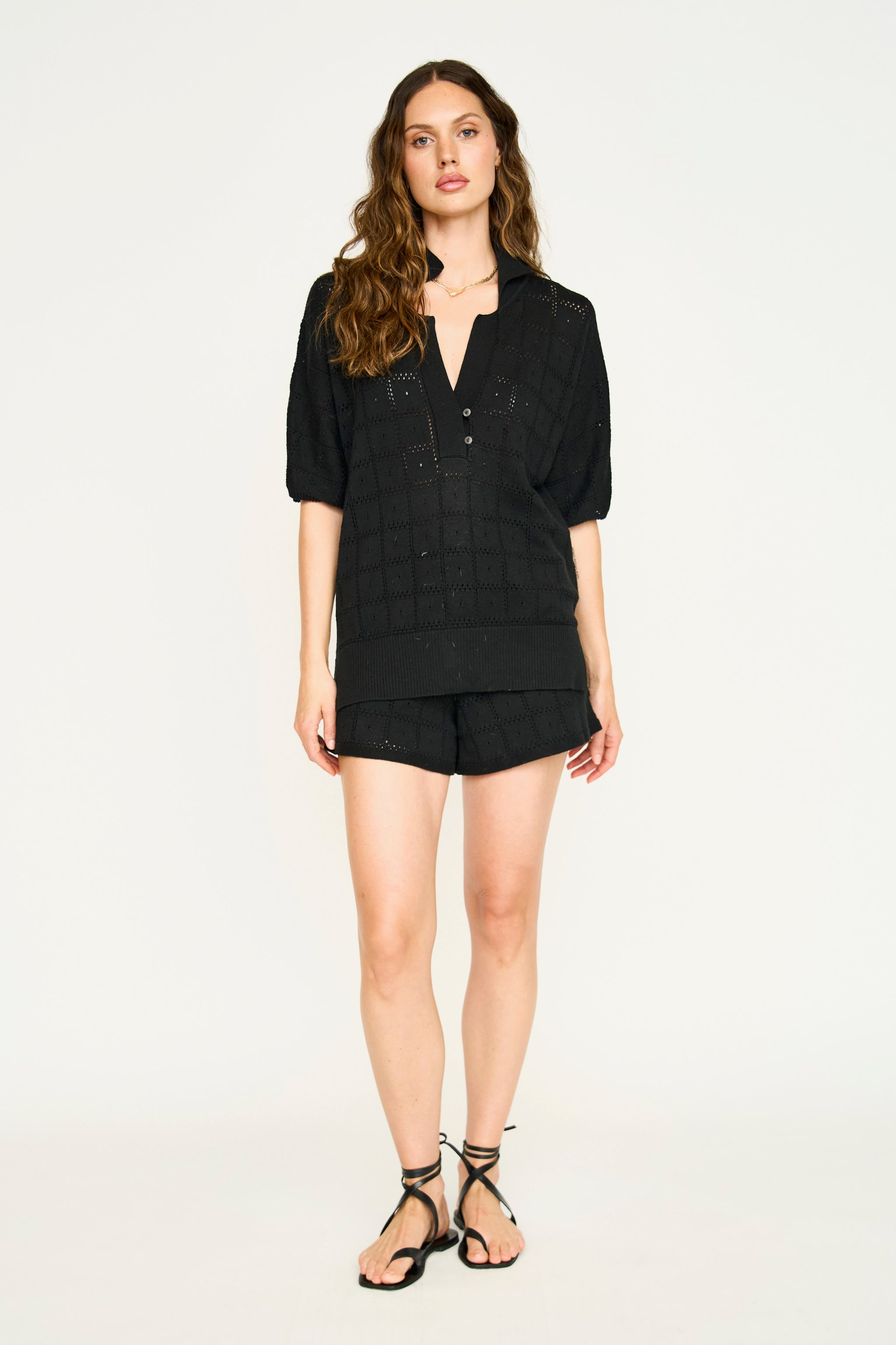 Adelaide Pointelle Knit Top in Black