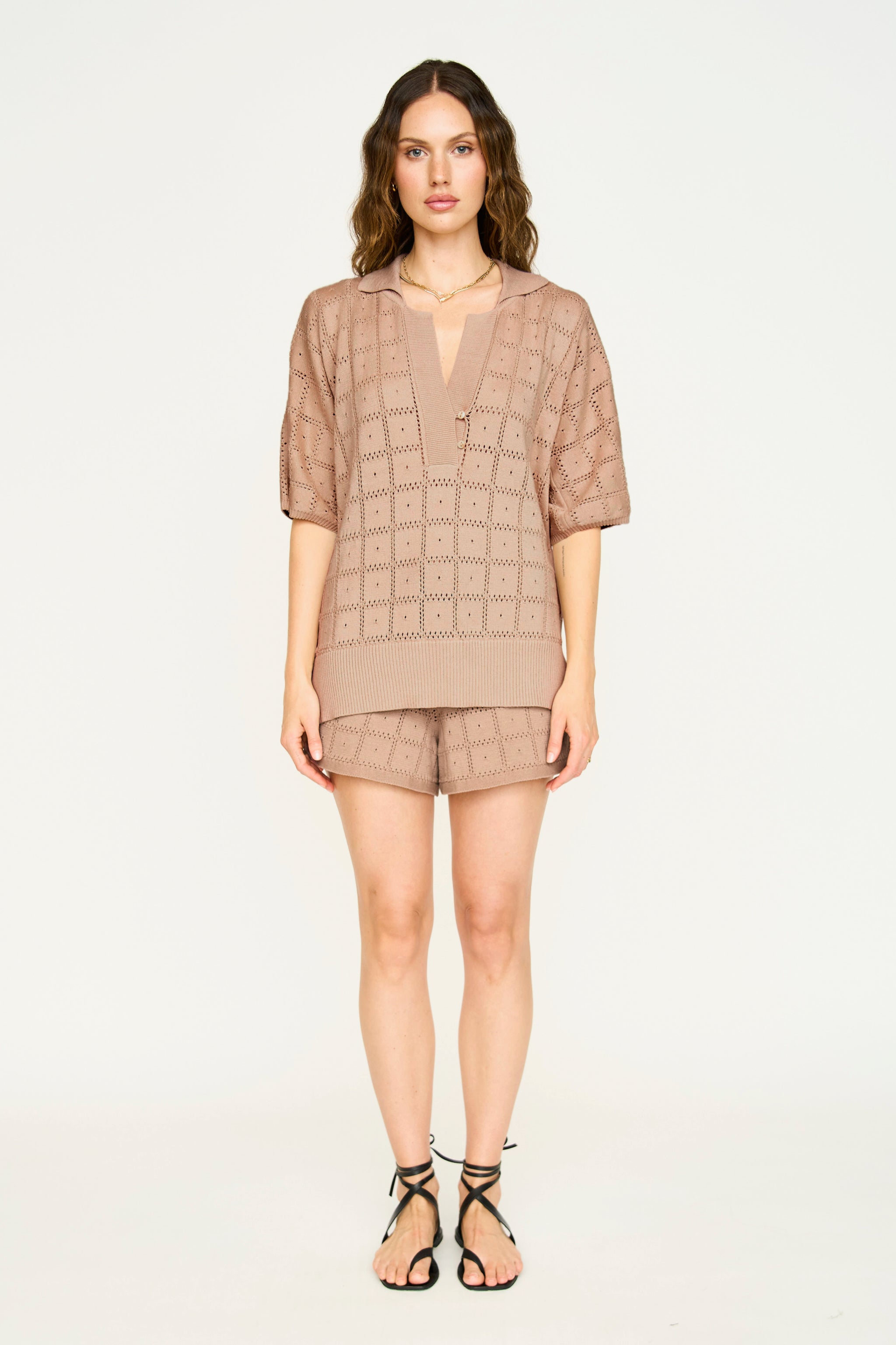 Adelaide Pointelle Knit Top in Mocha