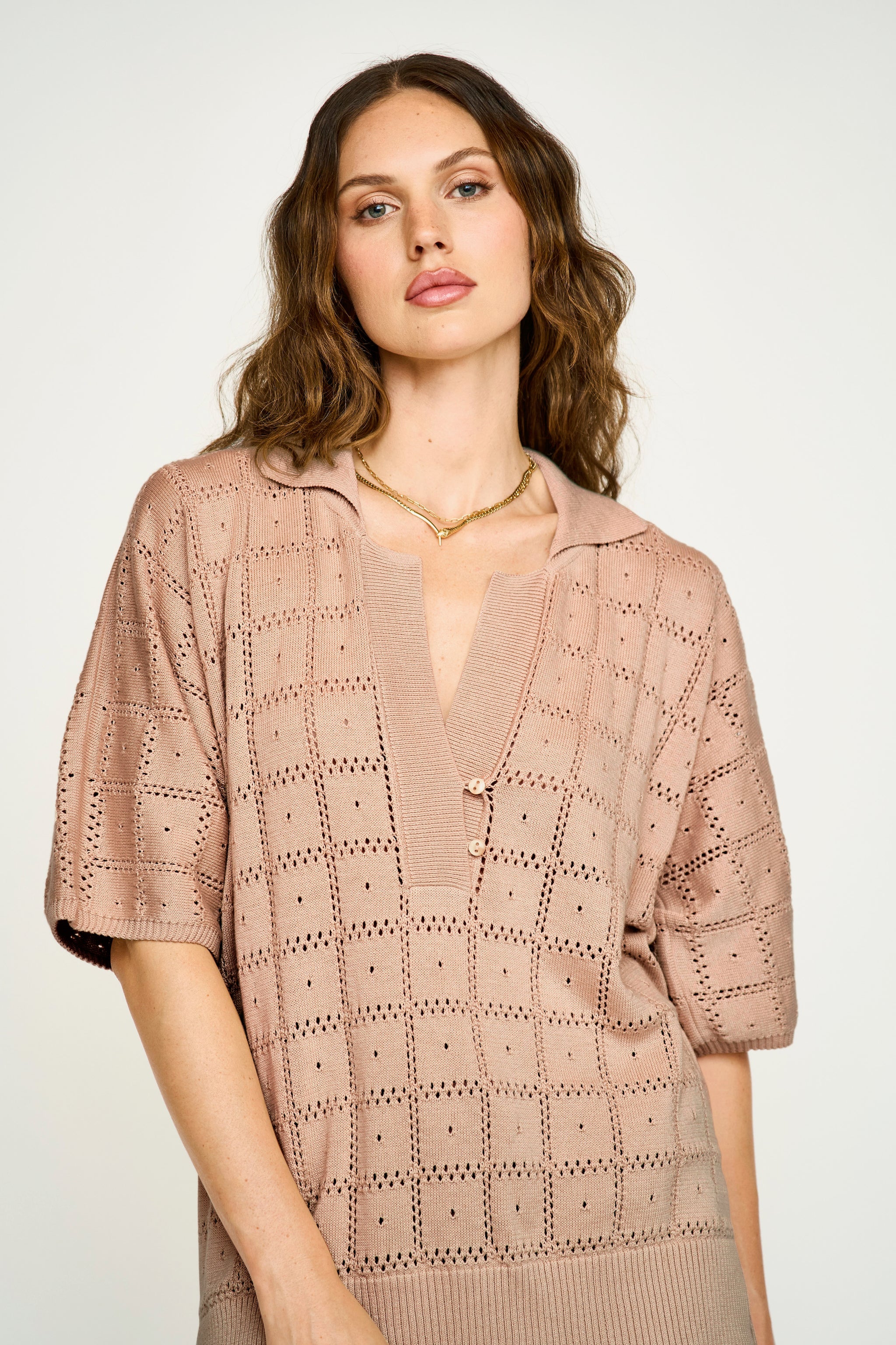 Adelaide Pointelle Knit Top in Mocha