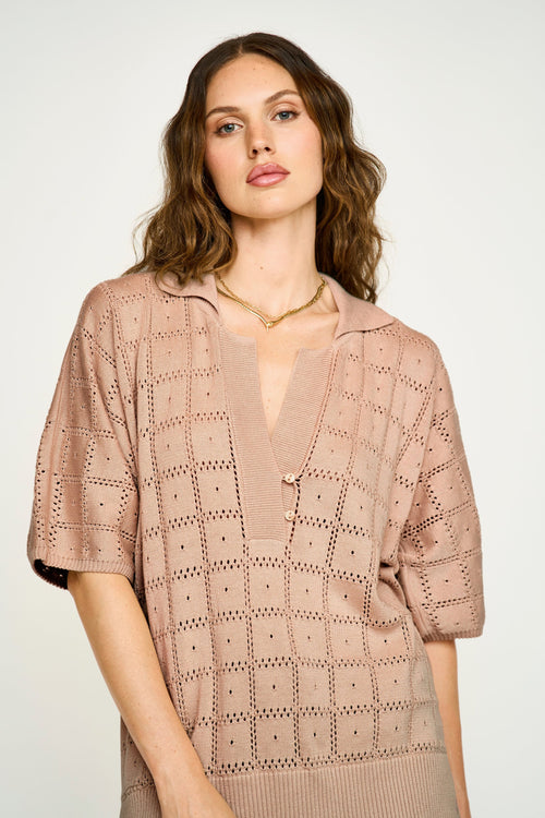 Adelaide Pointelle Knit Top in Mocha